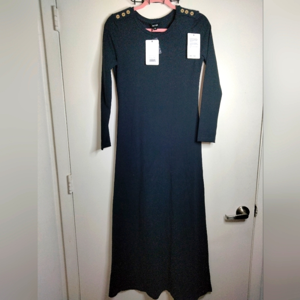 Saint + Sofia (Size 4) Navy Blue Organic Cotton LS Runway Maxi Dress (NEW-NWT)